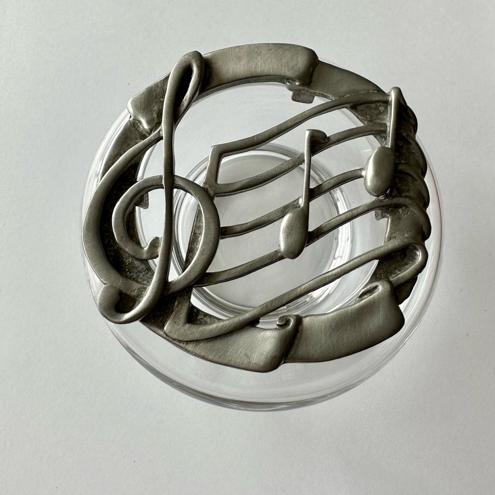 Pewter “Music” Lid & Glass Trinket Container